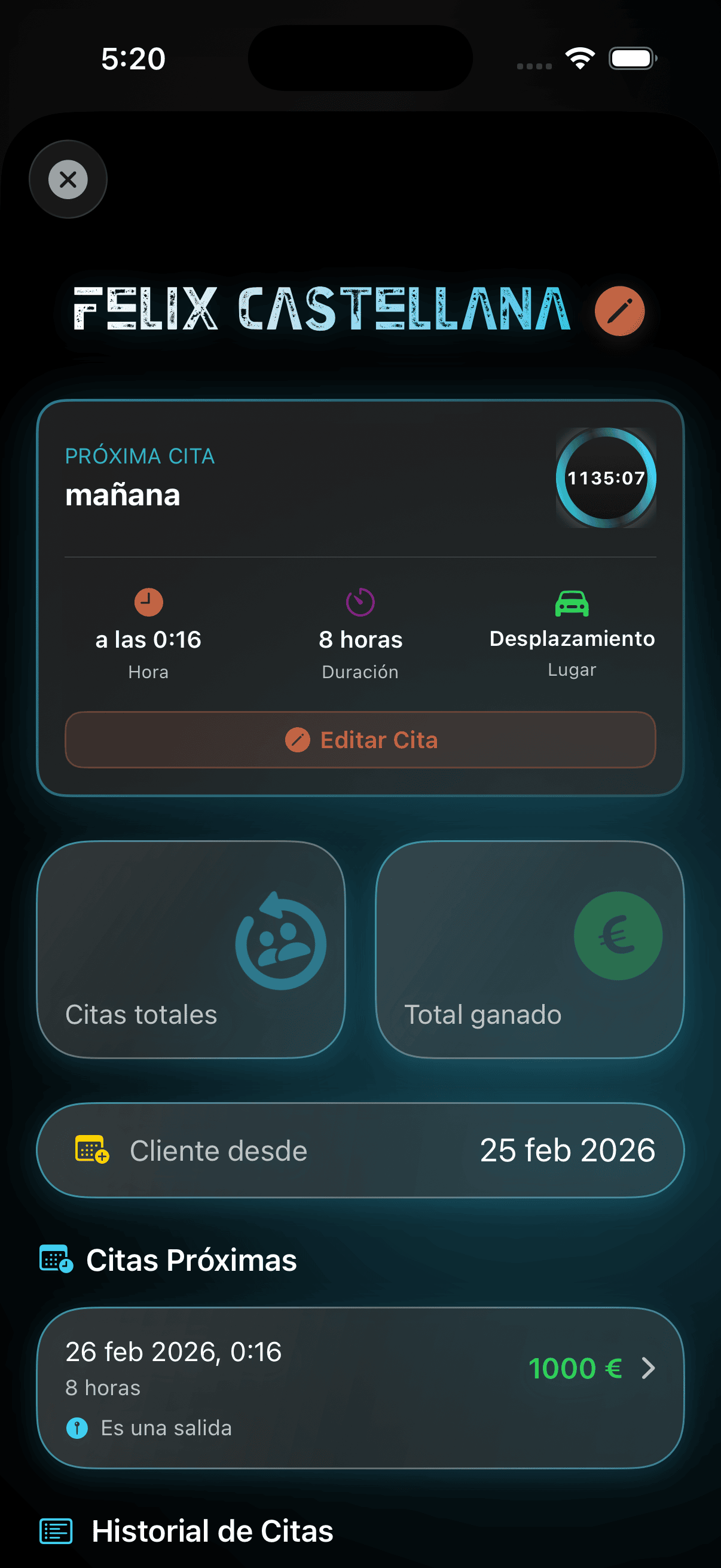 Cortes — Detalle de Cliente